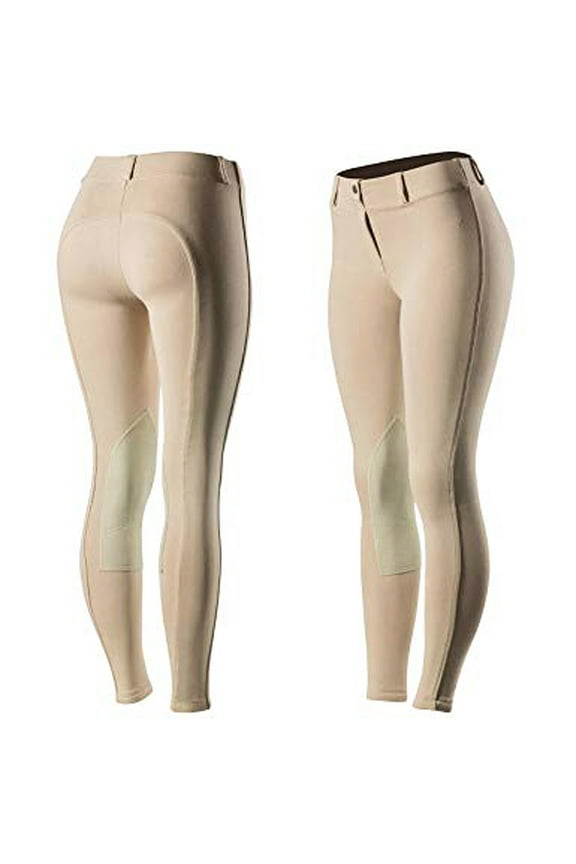 40" Horze Ella Womens Pull On Knee Patch Breeches Soft Slightly Stretchy Tan