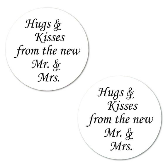 40 Hugs and Kisses from The New Mr. & Mrs. Stickers, 2 Inch Big Round Glossy Labels, Great For Weddings, Bridal Shower, Engagement Party, Party Favors Décor, Tags, Supplies. Made in USA.