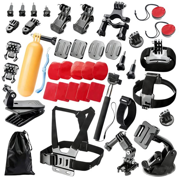 40-In-1 Action Cameras Accessory Kit for 10 9 8 Outdoor Cycling Camping Picnic Sports Camera Accessory Kits with Storage Bags Waterproof Housing Adjustable Arm