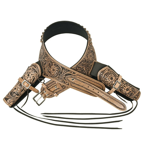 40 In Hilason Western Double Hand Gun Holster Rig 44/45 Cal Leather