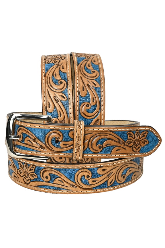 Western Genuine Leather Belt for Men Women Cowboy Cowgirl Handmade Unisex Full Grain Heavy Duty Floral Tooled Belt