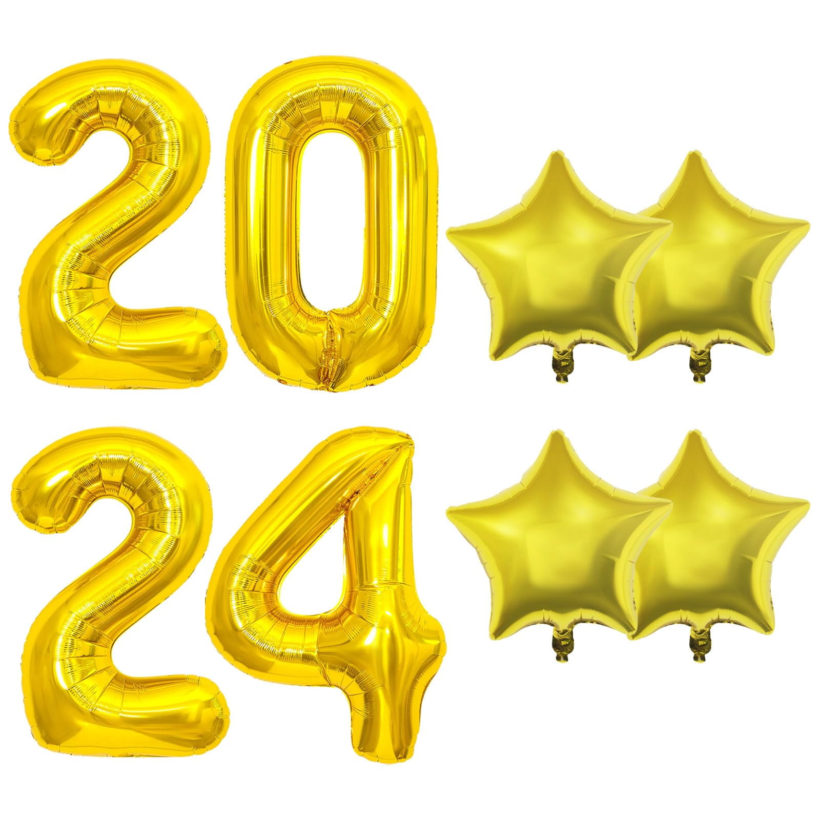 40 Inch 2024 Balloons AF08 Set Gold 2024 Number Balloons and Star Foil