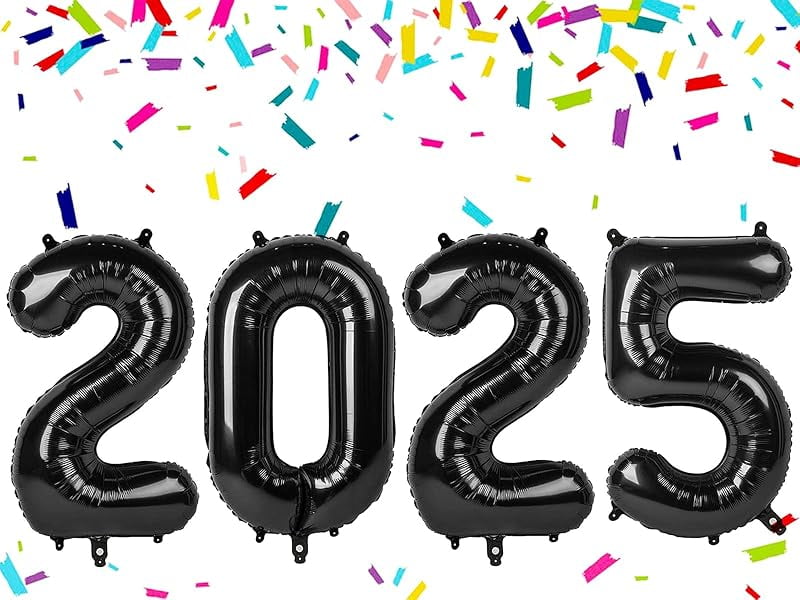40 Inch 2025 Number Balloons, 2025 Balloons, Large Foil Happy New Year