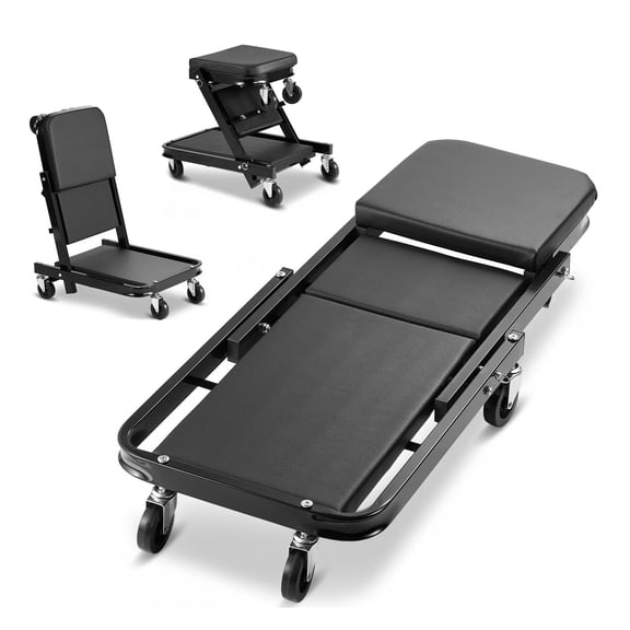 40 Inch 3-in-1 Folding  Creeper Heavy Z-Creeper 480 Lbs Rolling Garage Seat 6 Swivel Wheels Padded For Auto Repair