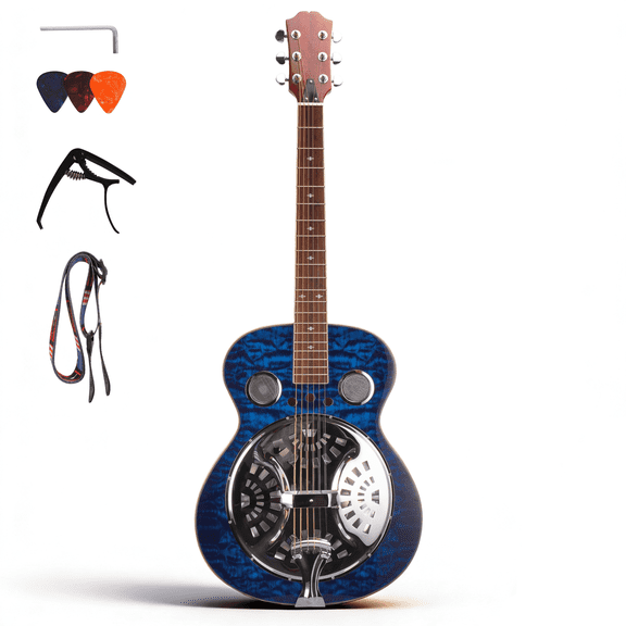 FRETFLOW 40 in Acoustic Resonator Guitar for Adults Beginners, Metal Resonator Lap Steel Guitar, Includes Strap Capo Picks and Wrench, Cloud Blue