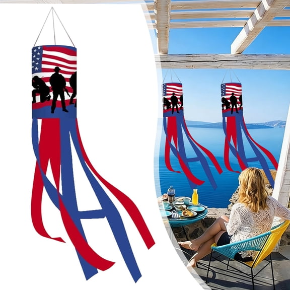 40 Inch American Flag Windsock, Embroidered Red White and Blue USA Wind Sock for Outside, 4th of July, Memorial Day and Patriotic Decor