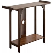 40 Inch Bamboo Sofa Tables Walnut Solid Wood Console Table 2 Tier Hallway Table Mid Century Modern Console Table with Shelves for Living Room Front Door Entrance Home