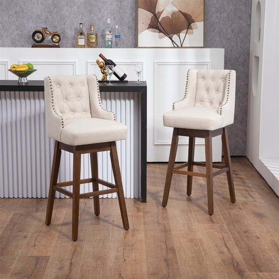40 Inch Bar Stools Set of 2, 360 Degree Counter Height Chairs with Footrest and Wood Legs, Modern Swivel Bar Stools with Ergonomic Backrest for Kitchen, Pub