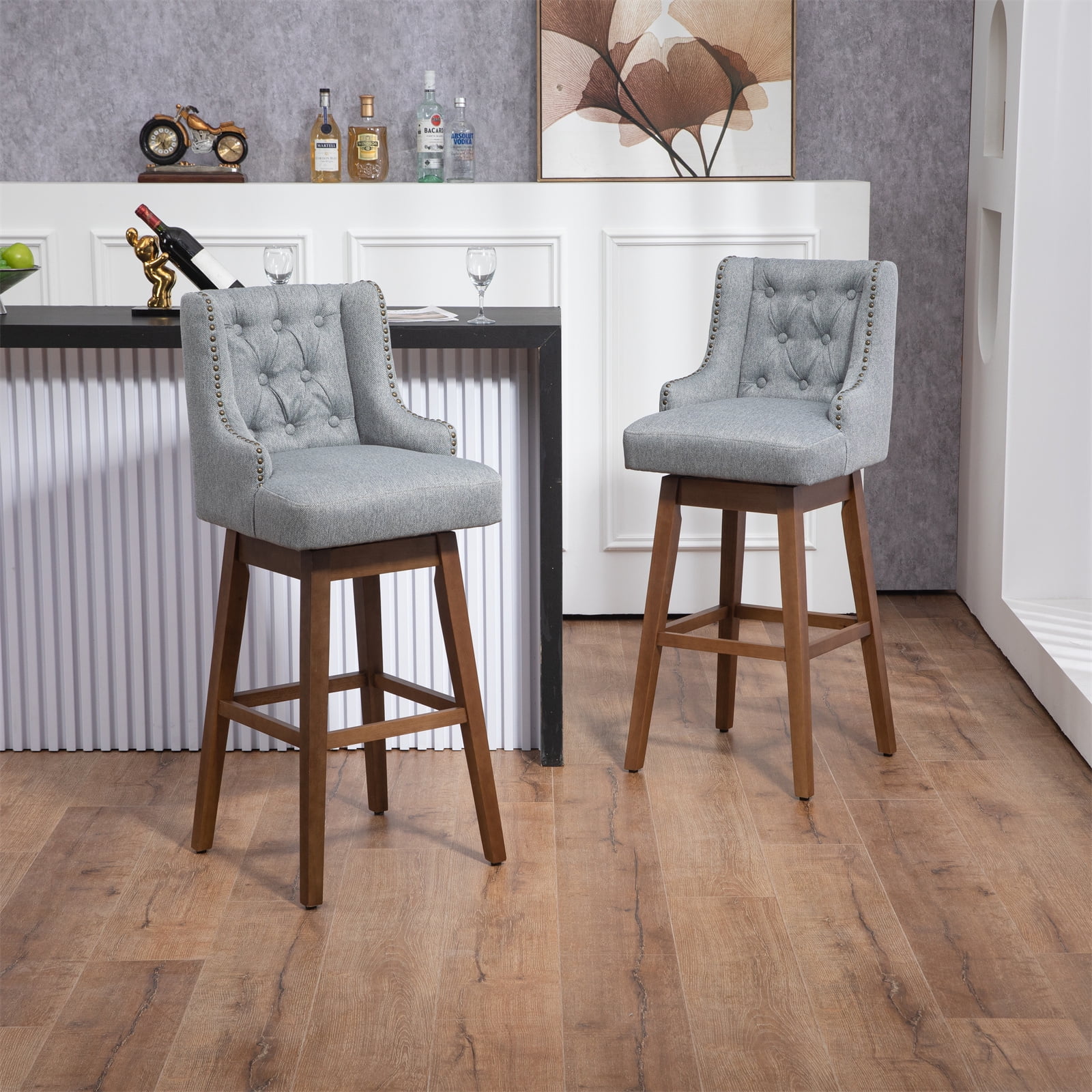 40 Inch Bar Stools Set of 2 360 Degree Counter Height Chairs with Footrest and Wood Legs Modern Swivel Bar Stools with Ergonomic Backrest for Kitchen Pub Walmart