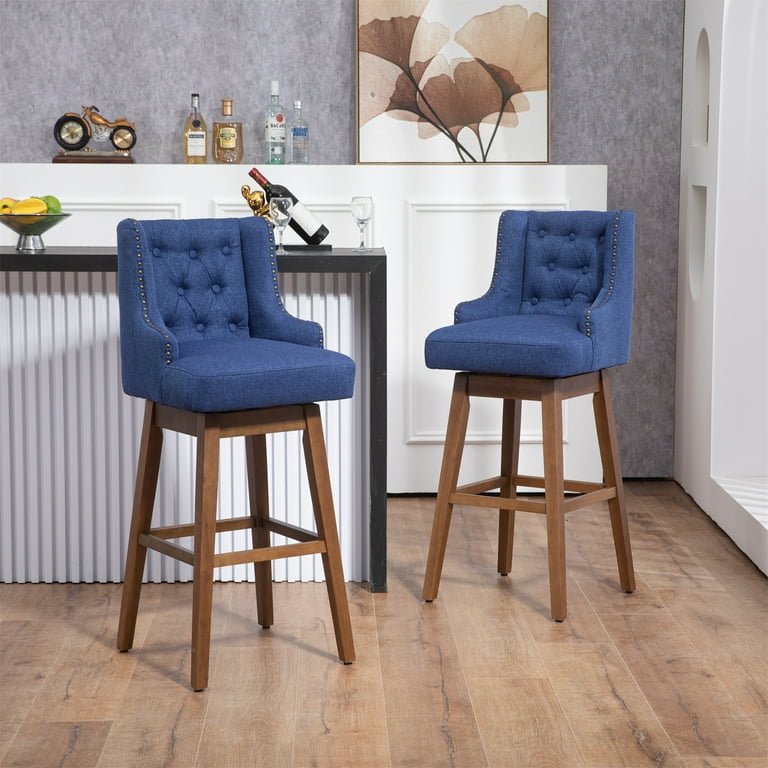 40 Inch Bar Stools Set of 2 360 Degree Counter Height Chairs with Footrest and Wood Legs Modern Swivel Bar Stools with Ergonomic Backrest for Kitchen Pub Walmart