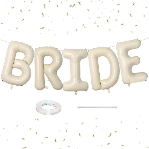 40 Inch Beige BRIDE Balloons & Cream White Sand Mylar Foil Banner, Bridal Shower Decorations for Bachelorete Wedding Engagement Bride To Be Party Favors by MOLAGU