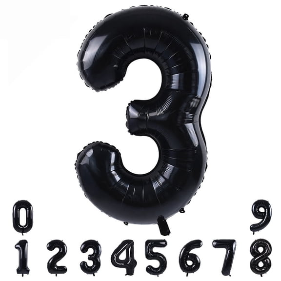 40 Inch Black Large Numbers 0-9,Number 3 Digital Helium Balloons