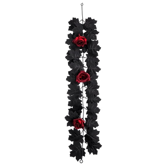 40-Inch Black Leaf Red Rose Vine, PE Material, Gothic Dark Romance, Halloween Table Party Home Decor