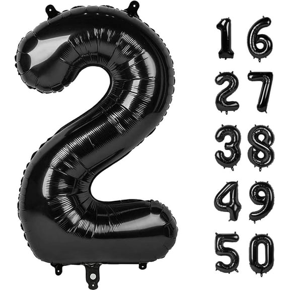40 Inch Black Number 2 Balloon Jumbo Giant Happy 2th 12th 20th 21st Birthday Party Decorations for Boy or Girl Huge Mylar Anniversary Party Supplies