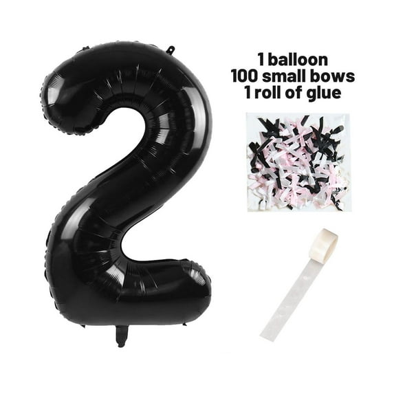 40 Inch Black Number Balloons with 100 Ribbon Bow 1 Roll Glue Point Foil Mylar 0-9 Large Number Balloons for Wedding Anniversary Birthday Party Celebration Decorations Supplies