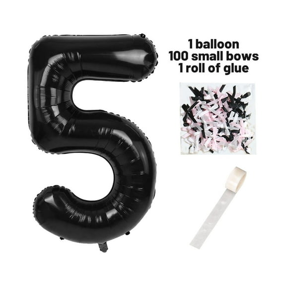 40 Inch Black Number Balloons with 100 Ribbon Bow 1 Roll Glue Point Mylar 0-9 Large Number Balloons for Wedding Anniversary Birthday Party Celebration Decorations Supplies