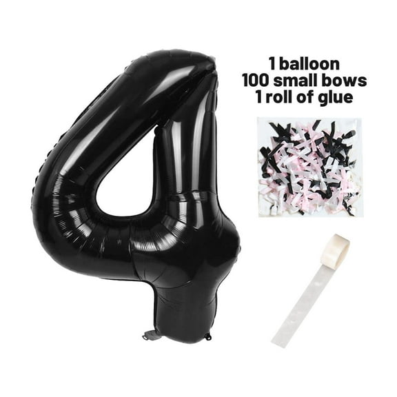40 Inch Black Number Balloons with 100 Ribbon Bow 1 Roll Glue Point Mylar 0-9 Large Number Balloons for Wedding Anniversary Birthday Party Celebration Decorations Supplies