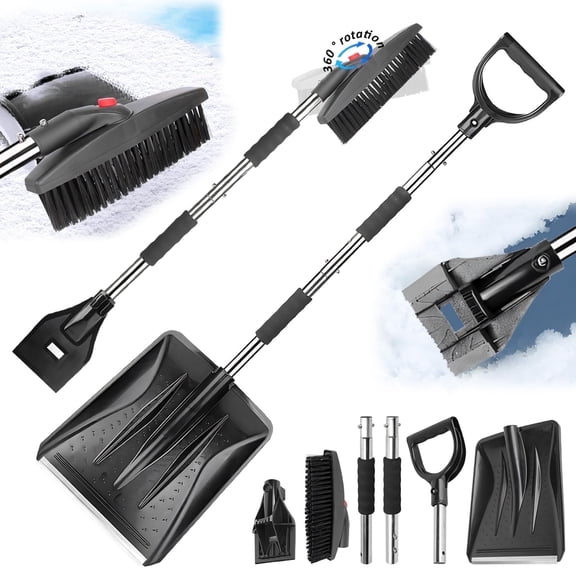 40'' Ice Scraper and Extendable Snow Brush, 360-Degree Rotation Snow Brush for Car, Snow Shovel for Driveway with Foam Grip for Cars, Trucks, Black