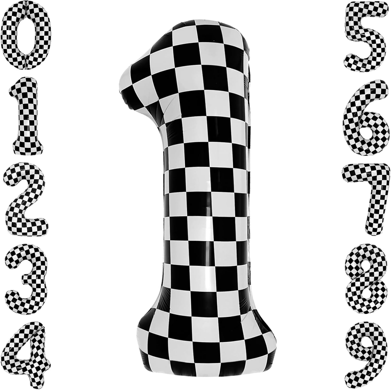40 Inch Checkered 1 Balloon Classic Black and White Number Balloon