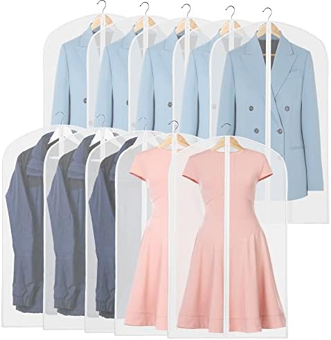 40-Inch Clear Garment Bags with Zipper for Suits, Dresses, Costumes, Uniforms - 10 Pack