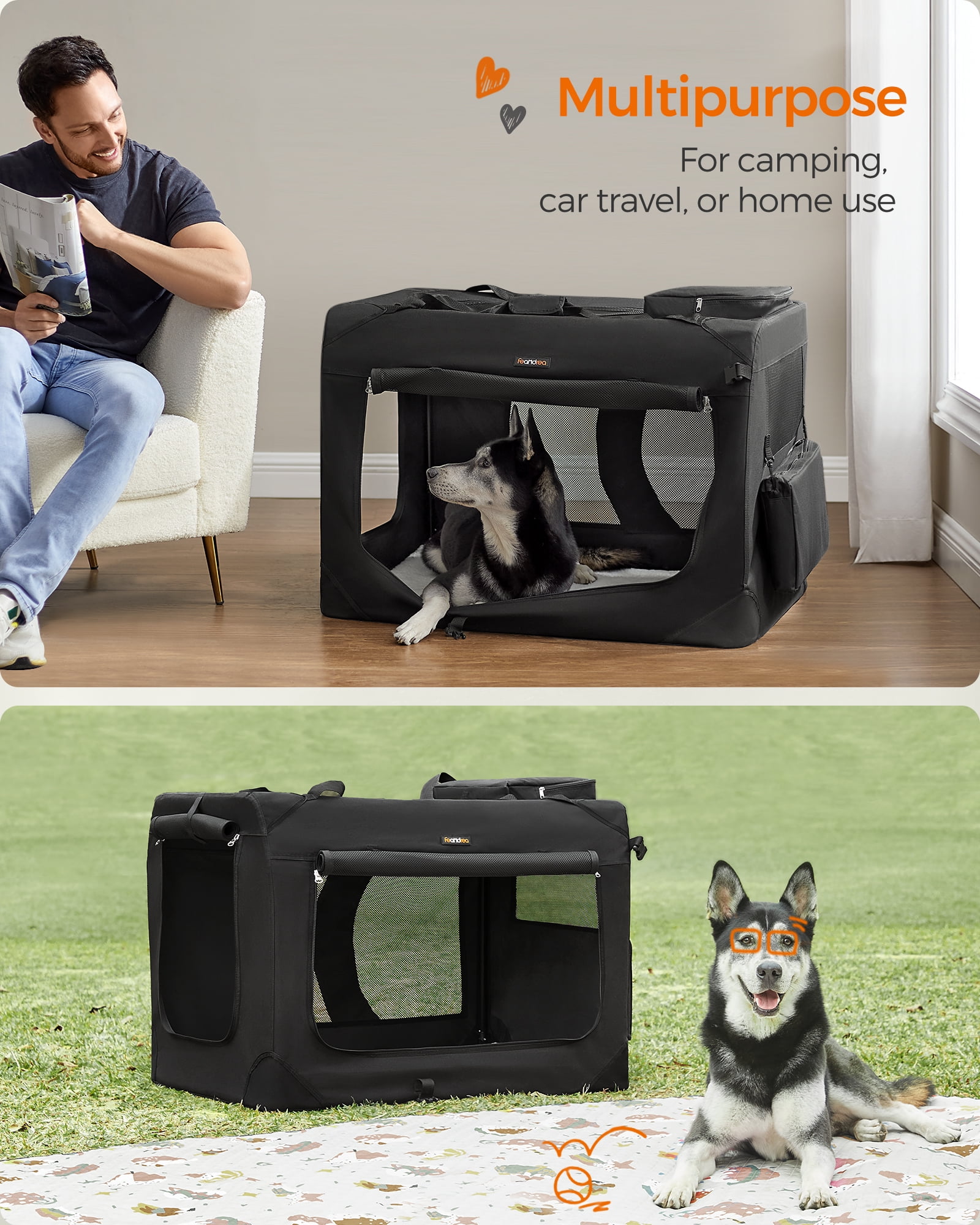 Snapshot of 40 Inch Collapsible Soft Dog Crate Portable Travel Kennel With 3 Doors Safety Zippers Water