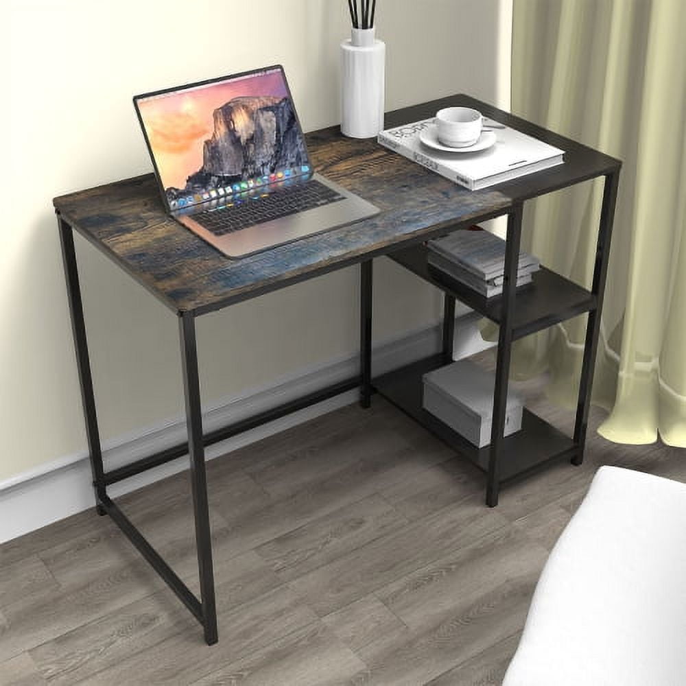 40 Inch Computer Desk - Sturdy Home Office Desk with Multi-Layer Storage Module, Space-Saving Study Writing Gaming Table for Small Spaces, Rustic Brown