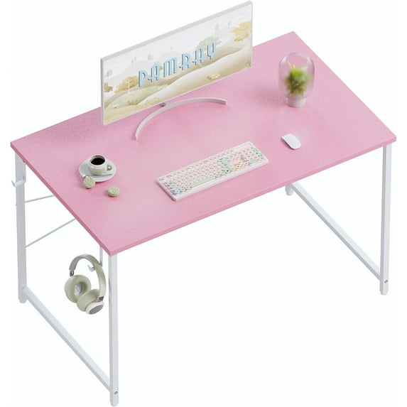 40 Inch Computer Desk for Small Spaces, Home Office Work Desk with Headphone Hook, Small Office Desk Study Writing Table,Pink