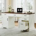 thumbnail image 1 of Casacomoda 40" Small Computer Desk with Fabric Drawers & File Cabinet, Home Office Desk with Cloth Storage Bag and Hook, Writing Study Work Table for Small Space, Vanity Desk for Bedroom, White, 1 of 5