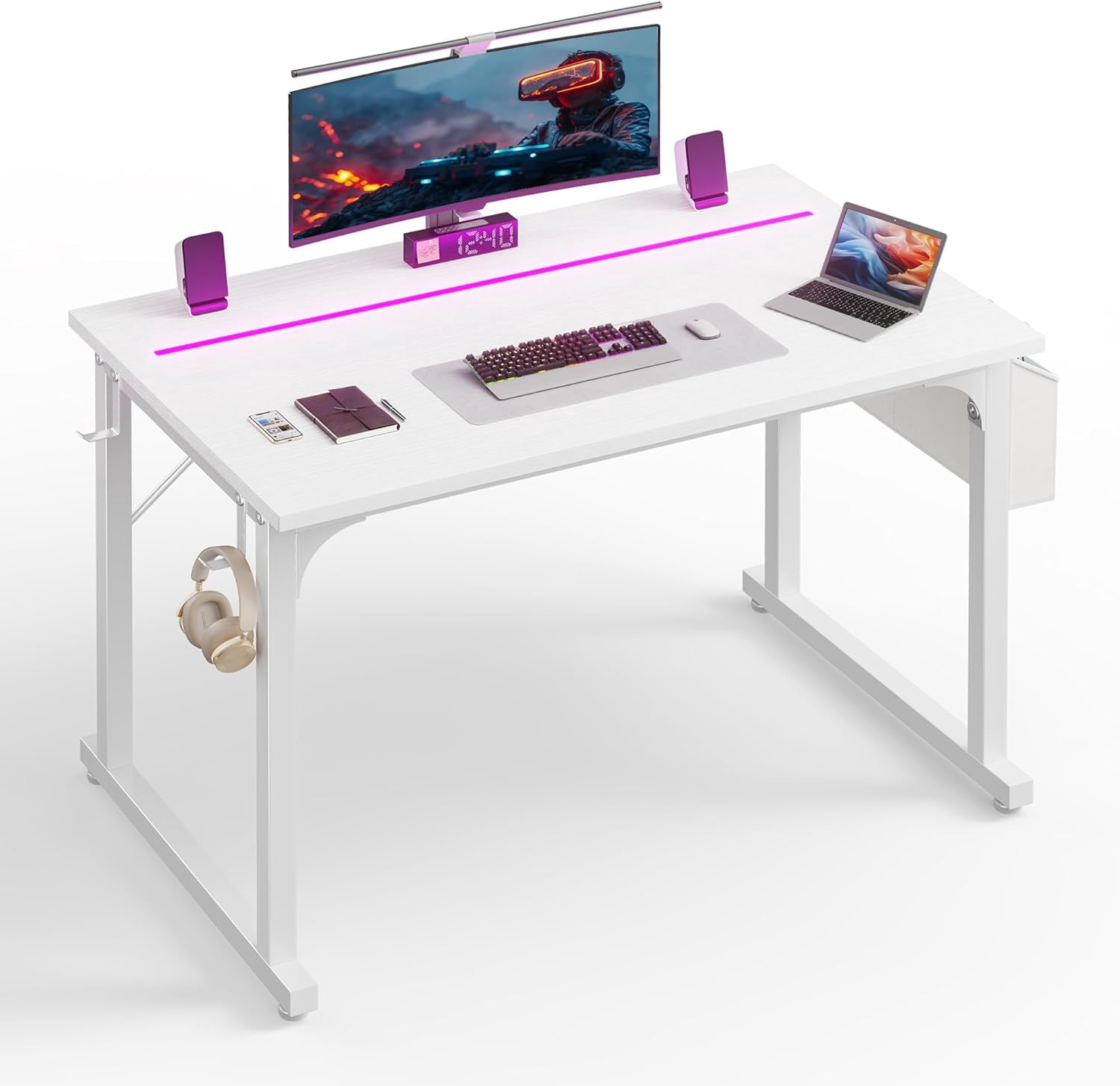 40 Inch Computer Desk with LED Lights for Small Spaces, Writing Table ...