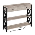 thumbnail image 1 of 40 Inch Console Table with 2 Outlets and 2 USB Ports, Extra Long Entryway Table with Drawer and X-Shaped Design, Narrow Sofa Table for Living Room, Hallway, Indoor, Gray, 1 of 5