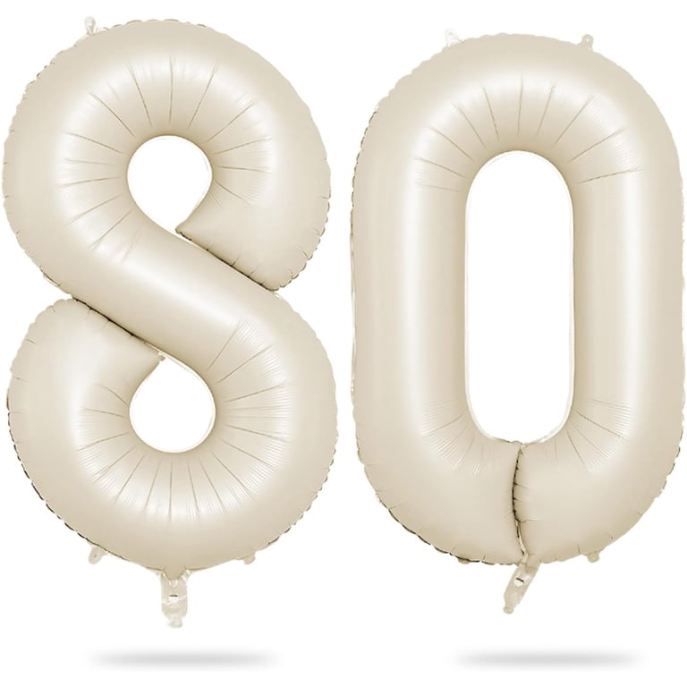 40 Inch Cream Number 80 Balloon, 80th Birthday Balloons, Big Digital 80 Beige White Giant 80 Foil Balloon Helium for Men Women 80th Birthday Decorations Anniversary Baby Shower Party Supplies