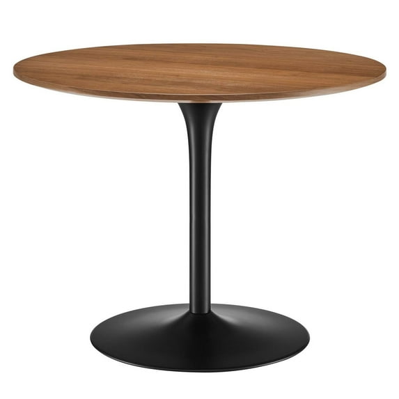 40 Inch Dining Table, Walnut Black, Wood, Metal, Mid Century Kitchen Cafe Bistro Hospitality Restaurant, Modern Contemporary HB34691