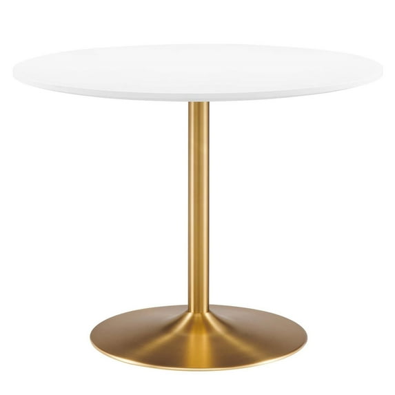 40 Inch Dining Table, White Gold, Wood, Metal, Mid Century Kitchen Cafe Bistro Hospitality Restaurant, Modern Contemporary HB34607