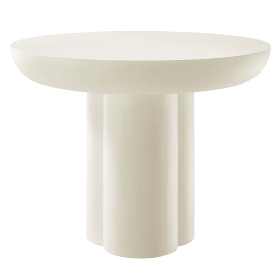 40 Inch Dining Table, White, Wood, Concrete, Round, Kitchen Cafe Bistro Hospitality Restaurant, Modern Contemporary HB36469