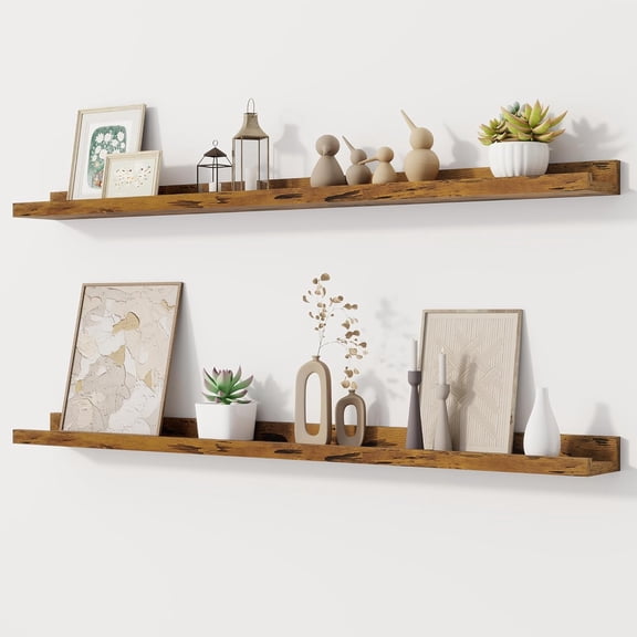 40 Inch Floating Picture Ledge Shelves Set of 2, Large Nursery Bookshelf for Kids Toys Storage, Wall Mounted Books & Photo Frame Display, Rustic Brown
