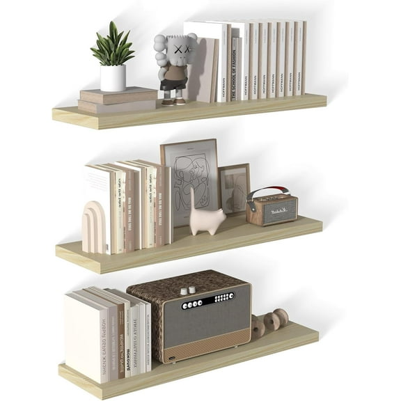 40 Inch Floating Shelf 3 Pack Large Floating Shelves for Wall No Drilling Accessories Included Deep Wall Shelves for Living Room Kitchen Farmhouse 40" W x 12" D x 1.2" Oak