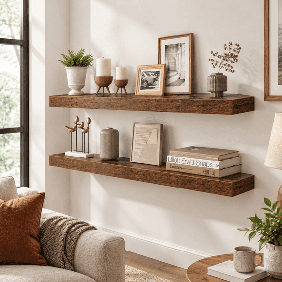 40 Inch Floating Shelves For Wall 8 Deep Rustic Wood Set Of 2 Mounted ...