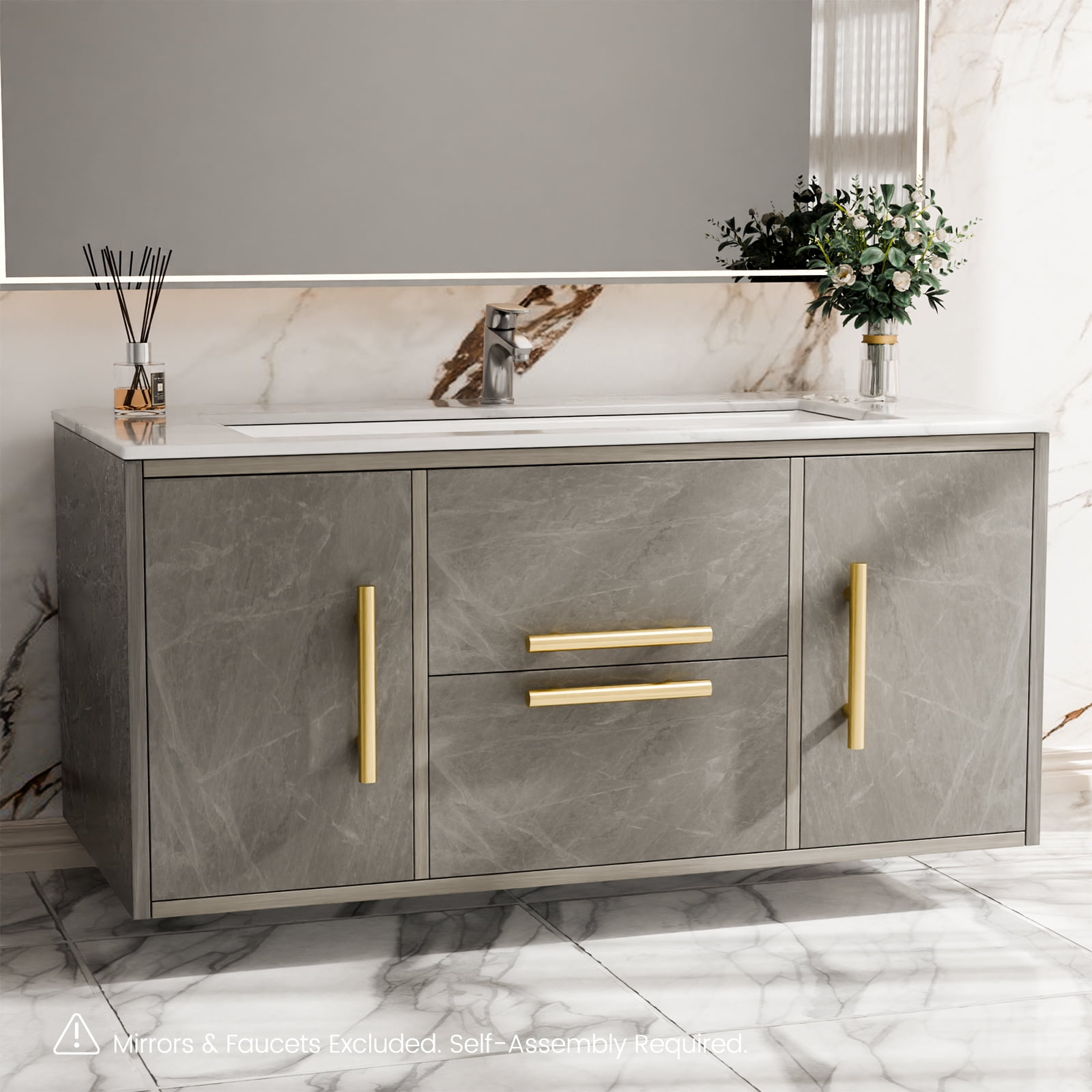 Transitional 40 Inch Vanity 40 Inch Floating Vanity with 2 Doors & 2 Drawers, Wall Mounted Bathroom ...