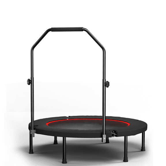 40 Inch Foldable Trampoline with Adjustable Handle - Durable Metal Frame & Silent Bungee Cords - Compact Storage for Adult Fitness - ASTM Certified - Black