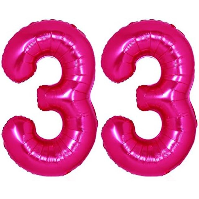 40 Inch Giant Hot Pink Number 33 Balloon, Helium Mylar Foil Number