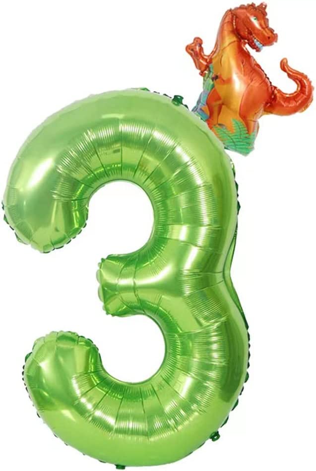 40 Inch Green Number 3 Dinosaur Balloons Set - 3rd Birthday Balloons for Kids - Children's 3rd Birth Fun and Colorful Decorations for a Memorable Celebration