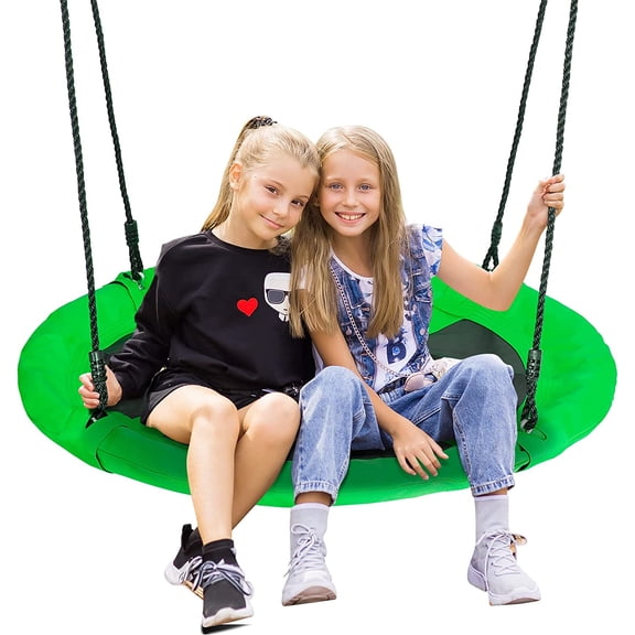40 Inch Green Saucer Tree Swing Set for Kids Adults 800lb Weight Capacity Waterproof Flying Swing Seat Textilene Fabric with Adjustable Hanging Ropes for Outdoor Playground, Backyard, Green, 40 inch