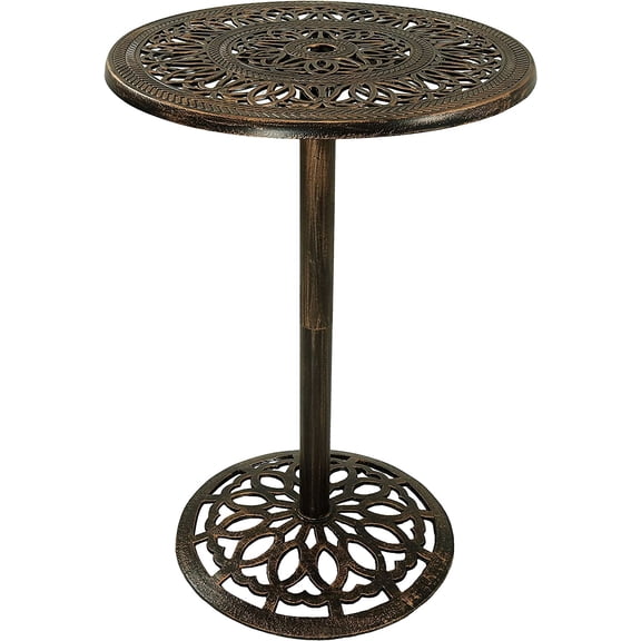 40-Inch H Cast Iron Bar Height Patio Table - 26-Inch Tabletop Diameter - Bronze Color