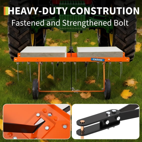 40-Inch Heavy Duty Tow-Behind Lawn Dethatcher Rake for ATV/Mower Spring Steel Tines Lift Handle 40 inches Orange