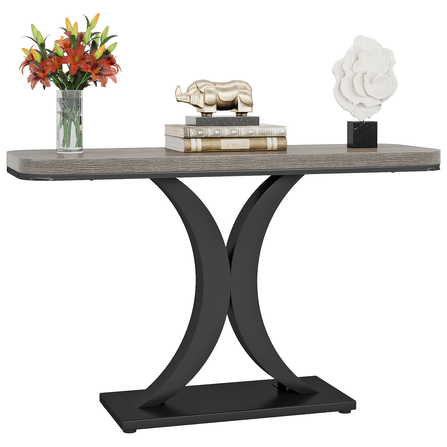 40-Inch Industrial Narrow Console Table with Geometric Metal Base ...