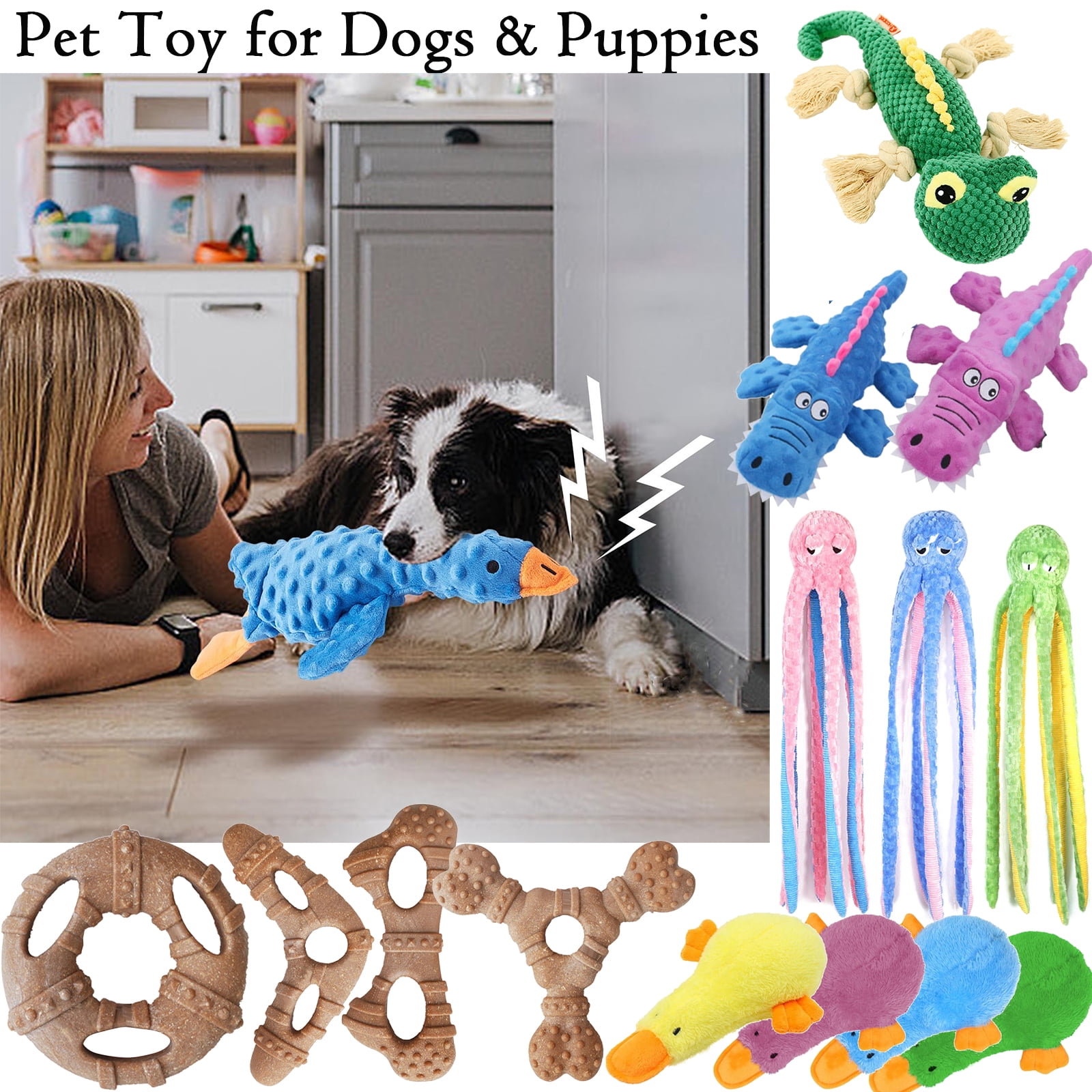 40 Inch Interactive Squeaky Dog Chew Toys with Rope and Plush Design, Long Tough Dog Toys for Aggressive Chewers, Durable Training and Fetch Toys for Small Medium Large Dogs, Dental Care and, HAODEJW
