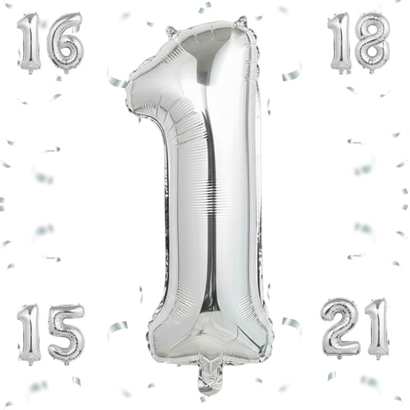 40 Inch Jumbo Silver Foil Mylar Number 1 Balloon – Air or Helium Fill, Self-Sealing Decoration for Birthday, Anniversary & Celebration