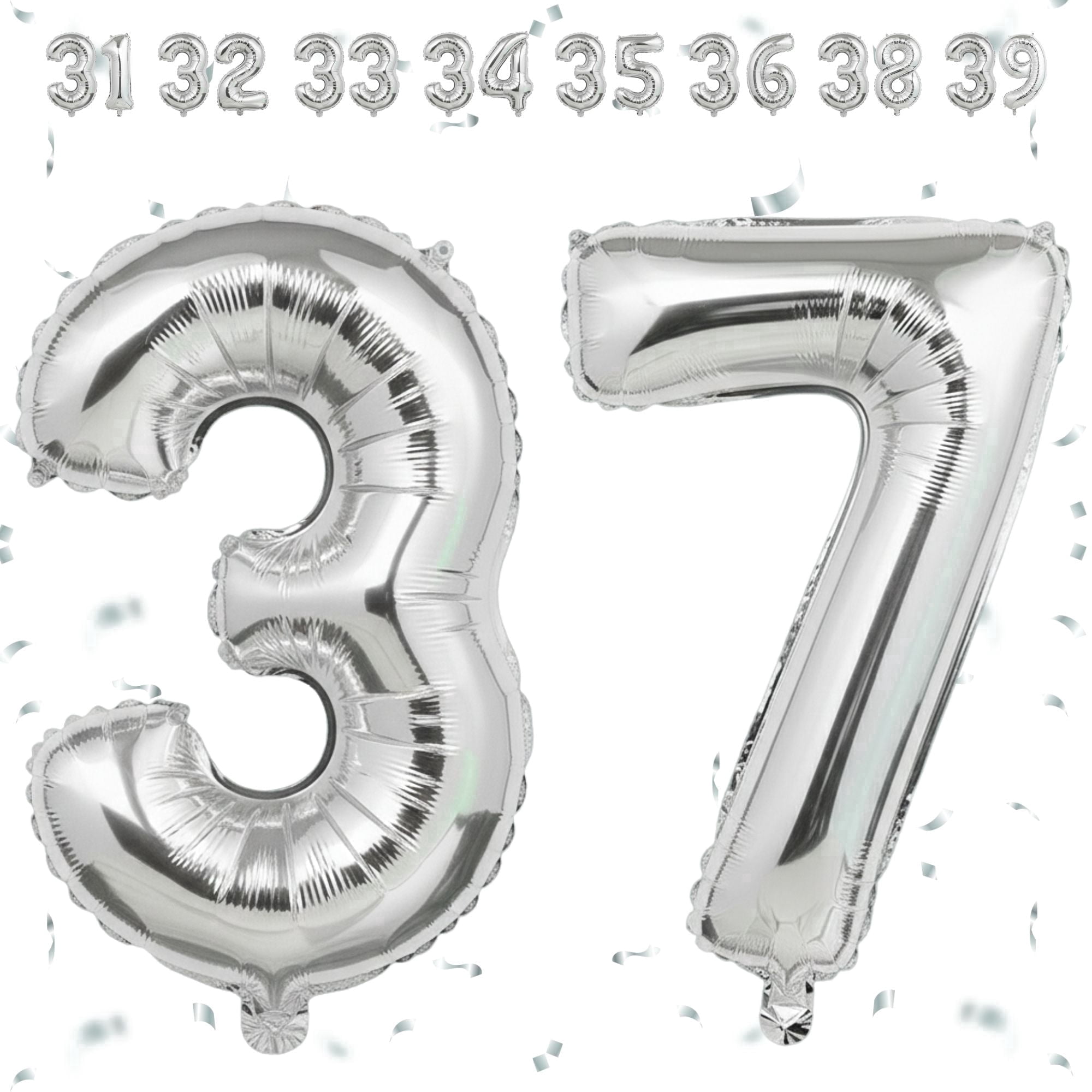40 Inch Jumbo Silver Foil Mylar Number 37 Balloon – Helium & Air Filled ...