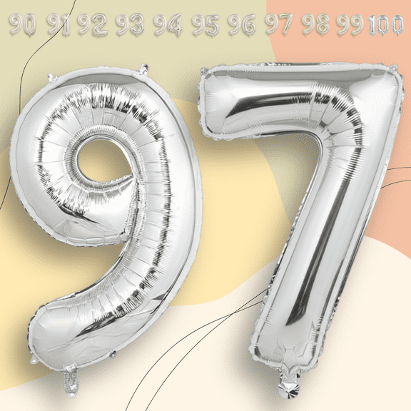 Silver Number 97 Mylar Foil Balloon 40" - Helium or Air Inflatable Metallic Balloons for 97th Happy Birthday Decorations, Graduation, Corporate Party
