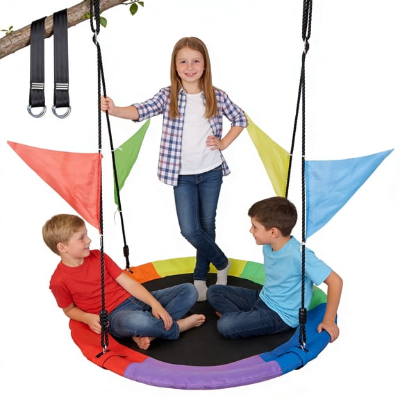 RUNACC 40" Saucer Swing Set, 600D Oxford Cloth Tree Swing with Steel Frame & Carabiner, Outdoor Swing for Backyard or Playground